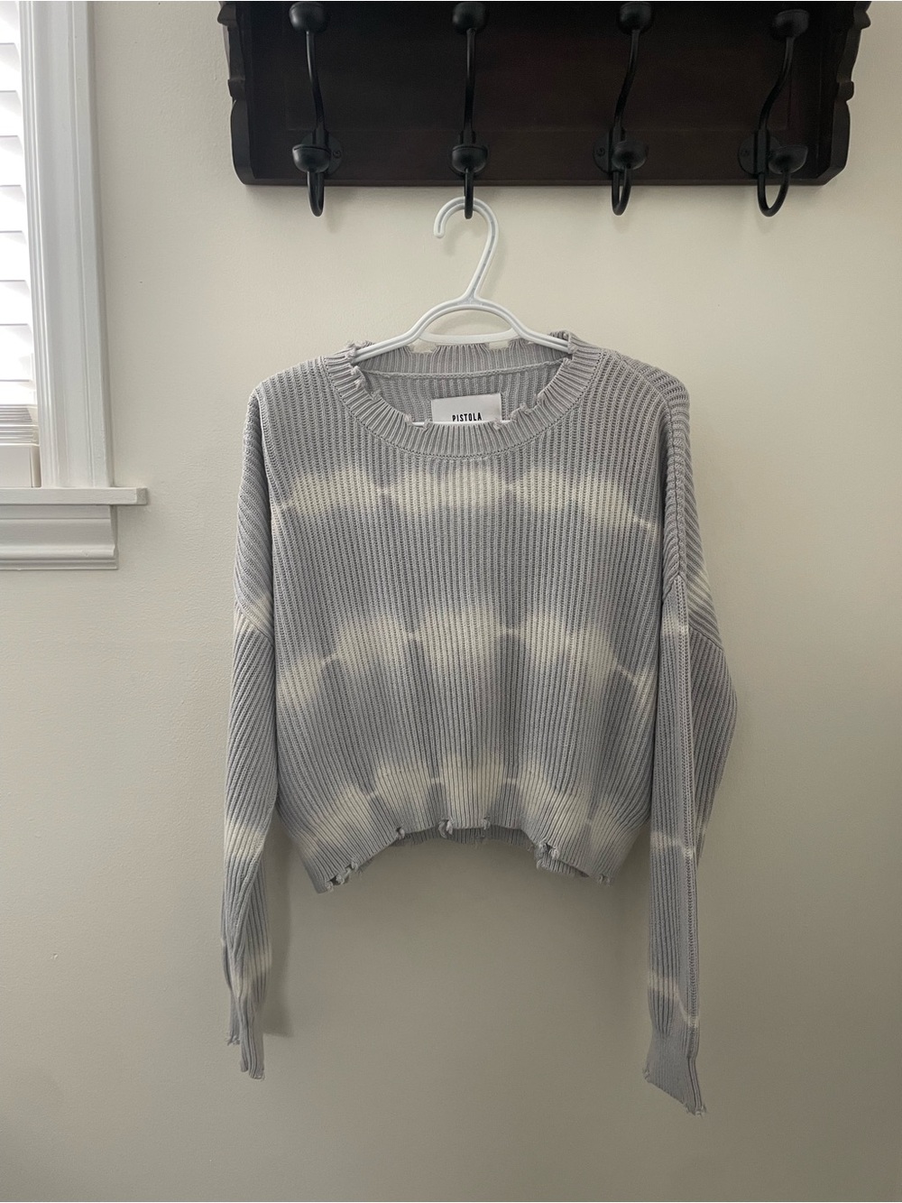Pistola - Baby Blue & White Ribbed Tie-Dye Cropped Crew Sweater